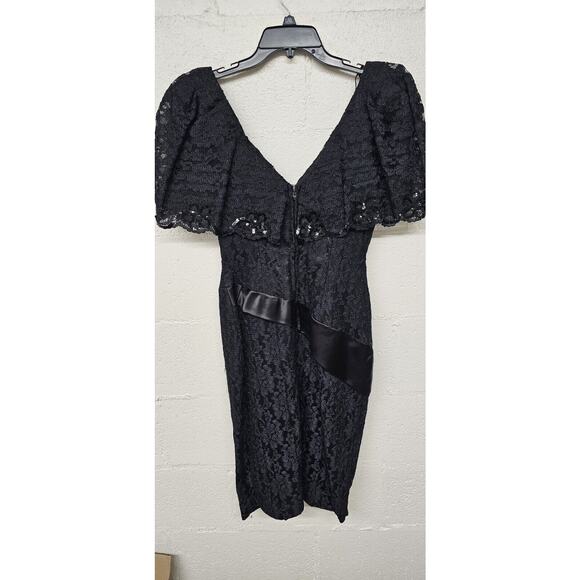 Vintage Cache Sequin Midi Prom Cocktail Dress Size 8 Bodycon Lace Overlay Black - Picture 5 of 10